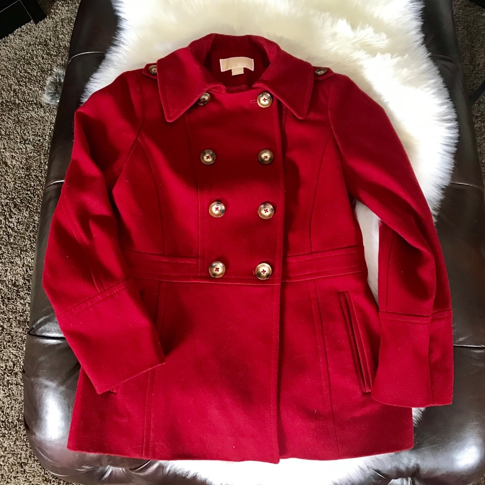 Michael Kors red pea coat
